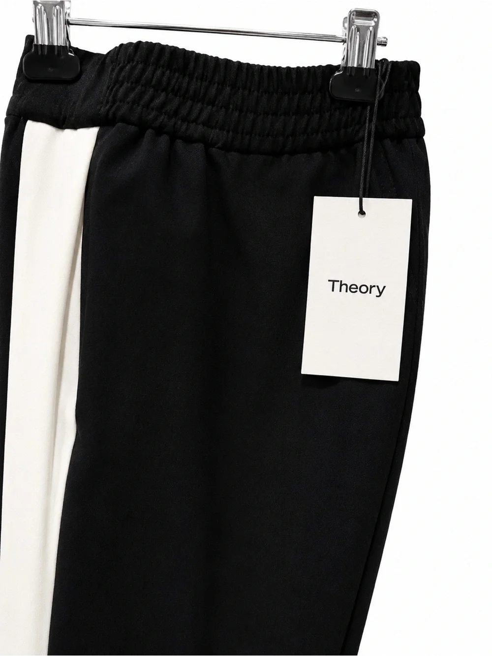 Theory Black Wide-Leg Track Pants with White Side Stripe